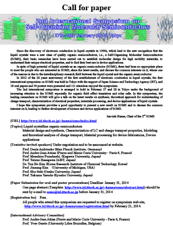 2nd International Symposium on Self-Organizing Molecular Semiconductors