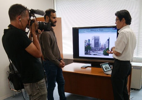 Osaragi (right) with BBC staff