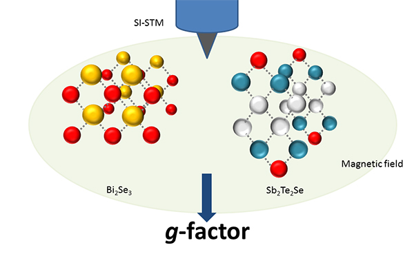 Spectroscopic imaging scanning tunnelling microscopy used to determine the g-factor of Bi2Se3 and Sb2Te2Se.