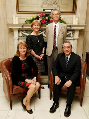 (clockwise from front left) President Gast, Associate Provost Dallman, Vice President Satoh, President Mishima