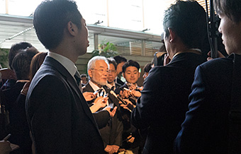 Taking questions from reporters after the courtesy call