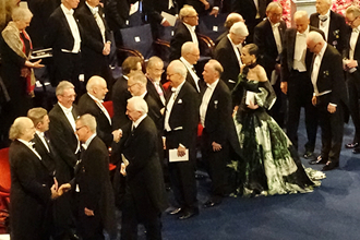Laureates being congratulated by the Nobel Committee after the ceremony