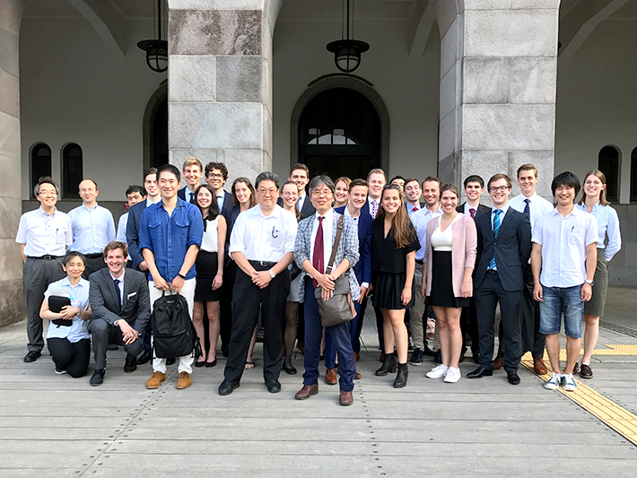TU Delft students with Tokyo Tech professors in front of Main Building