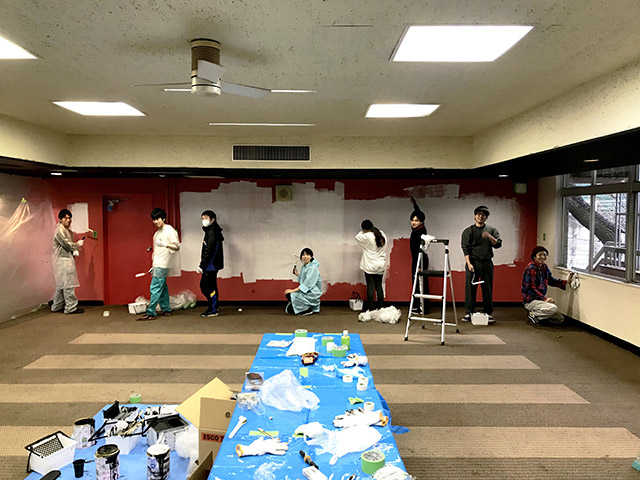 Students painting the facility walls…