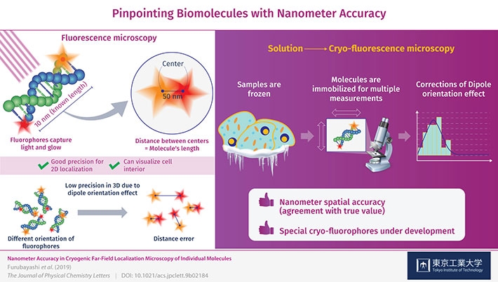 Schematic illustration of a new approach in fluorescence microscopy for biomolecules with nanometer-scale precision