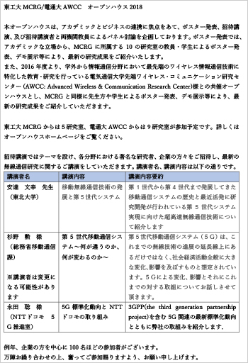 東工大MCRG／電通大AWCC オープンハウス2018 チラシ 1