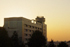 大岡山キャンパスの夕暮れ　夕日に染まる空と西8号館です。