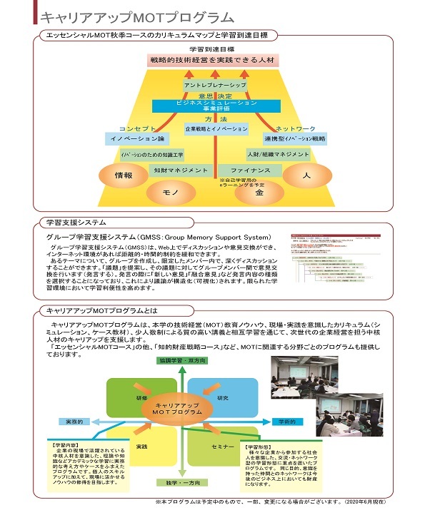 キャリアアップMOT「エッセンシャルMOT秋季コース(2020年度)」受講生募集 パンフレット