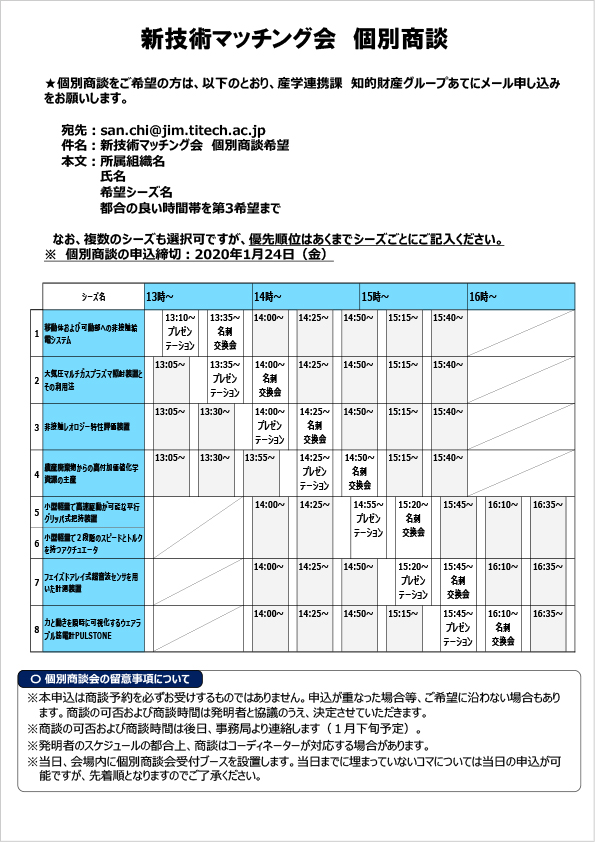 第2回 東京工業大学・横浜銀行連携知的財産マッチング会 チラシ