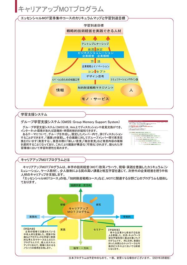 東工大キャリアアップMOT「エッセンシャルMOT夏季集中コース（2021年度）」受講生募集 パンフレット 3