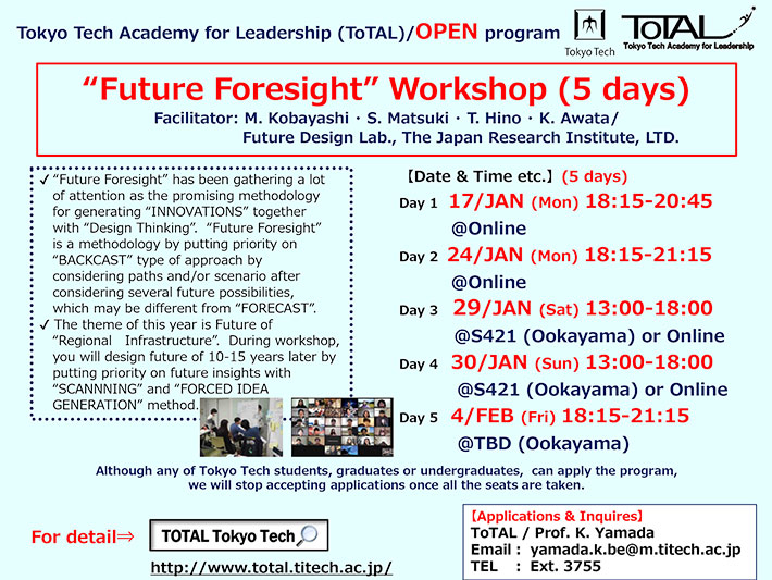 ToTAL/OPEN Program "Future Foresight Workshop - Regional Infrastructure - (Series of 5 classes)"