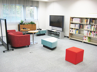 Materials for International Students corner with TV