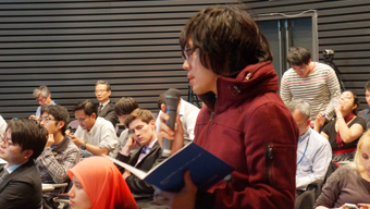 Student at a presentation