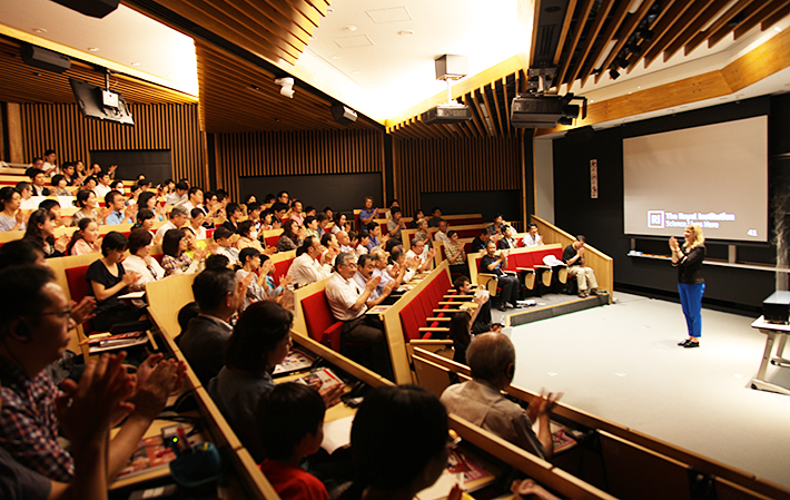 Professor Danielle George speaking to a full house