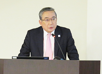 President Mishima gives a presentation