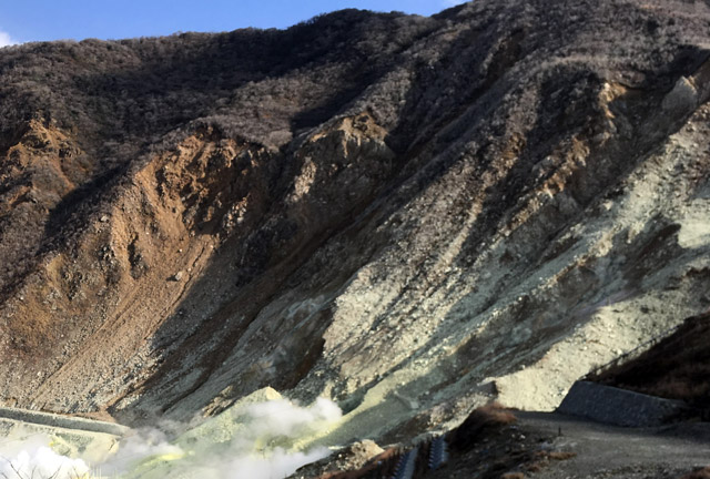 Hot spring sulfur accumulation at Ōwakudani in Hakone.