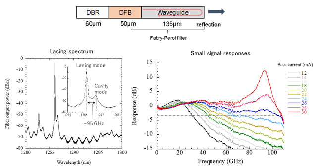 Figure 6. Lasing spectrum and small-signal responses of the device with reflection at the facet.