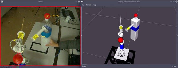 Fig. 3 Estimating position of dummy robot and simulation environment