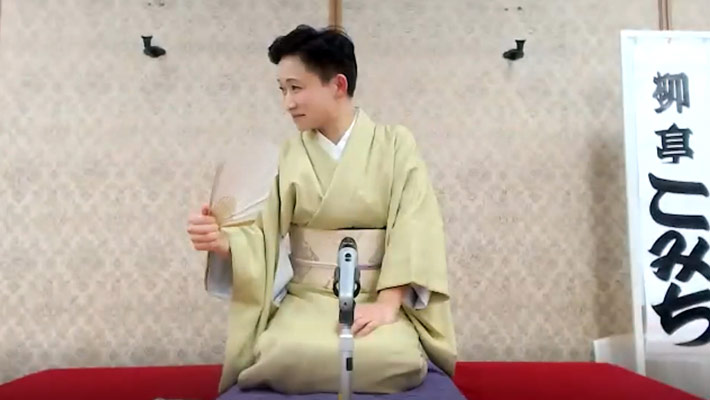 Traditional rakugo stage set up for online show