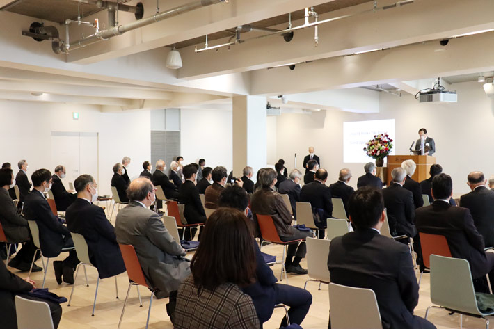 Participants at grand opening ceremony of Hisao & Hiroko Taki Plaza