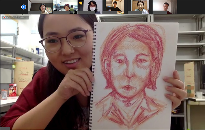Student showing portrait of her pair