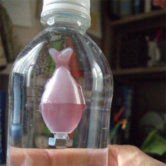 Cartesian diver experiment: sauce vial inside PET bottle