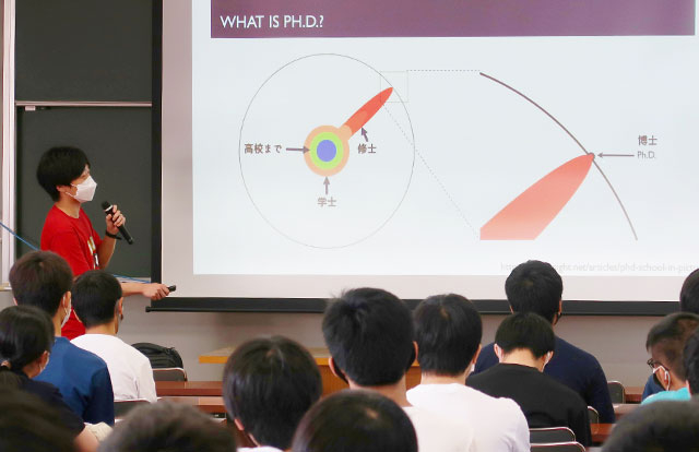 Tokyo Tech student providing simple explanation of doctoral studies