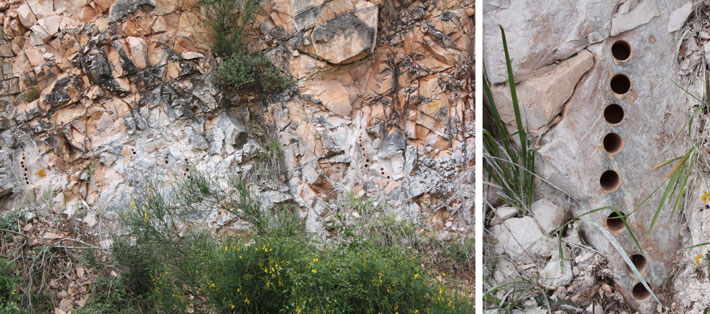 High-resolution sampling on the road cut west of the Apiro Dam lake, in the Central Apennine Mountains of Italy.  This particular locality crosses the boundary of a major geomagnetic reversal, known as the Chron 33R / 33N transition, dated close to 80 million years ago. An amazingly high fraction of oriented samples from these localities yields superb records of the ancient magnetic field at the time they formed.  Image Credit: Ross Mitchell.