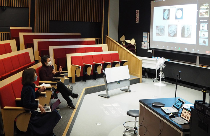 Lecturers attending from Tokyo Tech Lecture Theatre together with visitors online