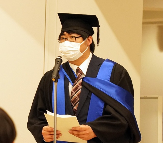 Brief comments by student representative Keisuke Kameda, graduate of Academy for Co-creative Education of Environment and Energy Science (ACEEES)