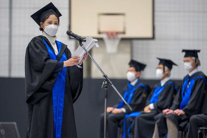 Speech by valedictorian Yukiko Kato at master's and doctoral degree graduation ceremony