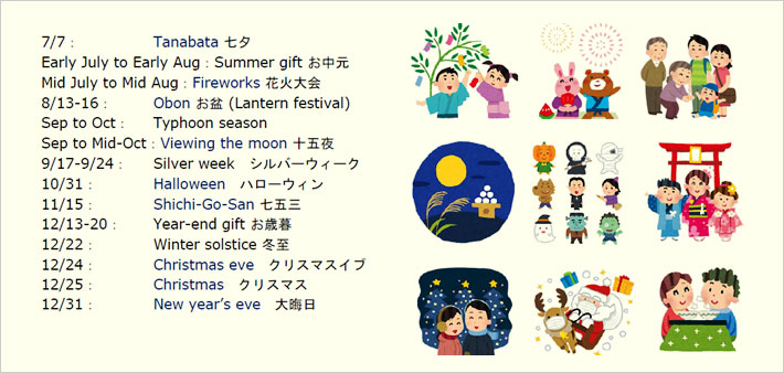 Cultural and seasonal events in Japan (discussed in the orientation)