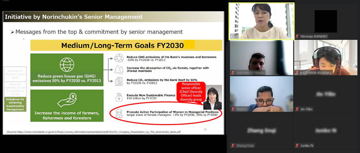 Utsumi speaking about women's activities and diversity management