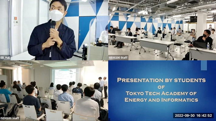 Hybrid students’ session delivered from Innovation Hall and Midorigaoka Hall on Ookayama Campus