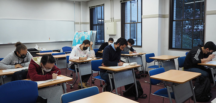 Students taking mock test on Day 1