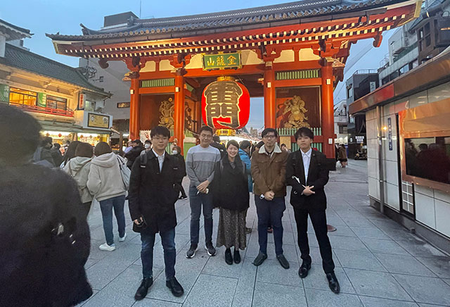 Posing in front of Sensoji Temple's Kaminarimon