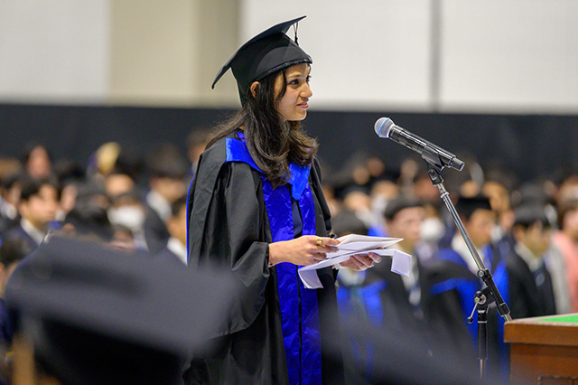 Speech by valedictorian Anubha Agarwal at master's and doctoral degree graduation ceremony