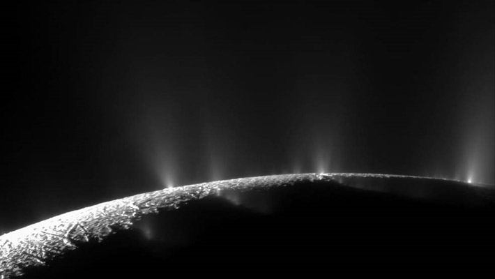 The icy crust at the south pole of Enceladus exhibits large fissures that allow water from the subsurface ocean to spray into space as geysers, forming a plume of icy particles. NASA's Cassini spacecraft, which captured this imagery in 2009, sampled those particles to reveal the chemicals contained in the ocean. Credits: NASA/JPL-Caltech/Space Science Institute