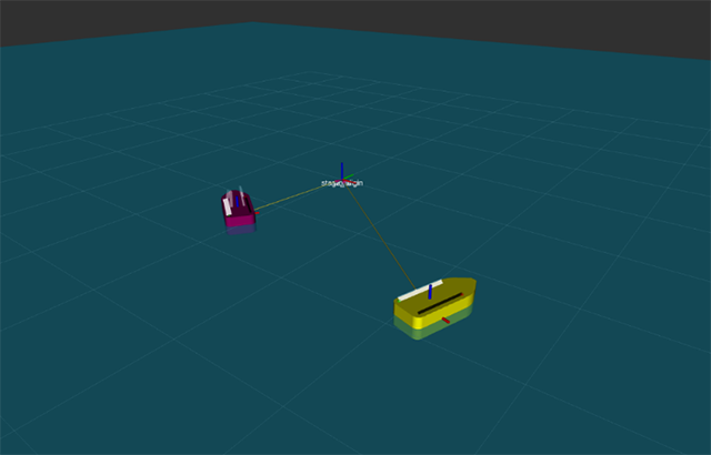 Figure 2. Created performance simulator with yellow and red objects representing robots