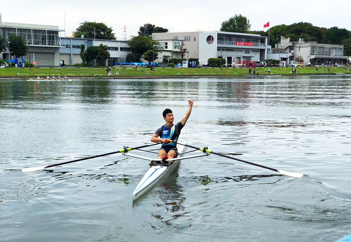 Koiwa after victory in men's single scull