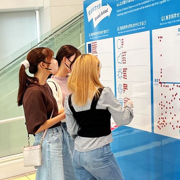 Participants examining voting board and casting their votes