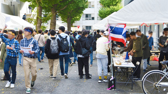 Bustling drink and food stall area