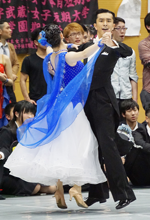 Tokyo Tech's Keita Sugimura and Shirayuri University's Eri Hirata — 9th in the International Style quickstep Photo courtesy of Masakazu Ishitobi