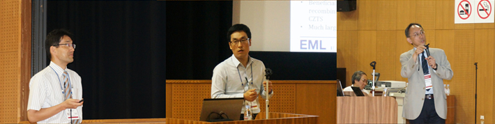 Presentations by Dr. Matsumoto (left), Dr. Shin (center), Dr. Sagawa (right)