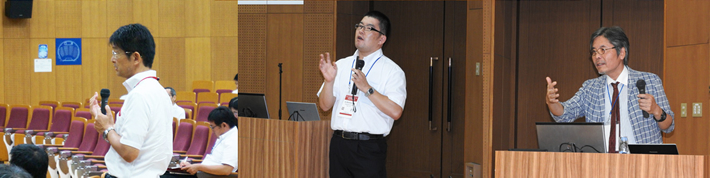 Presentations by Dr. Ihara (left), Dr. Fuse (center), and Dr. Wada (right)