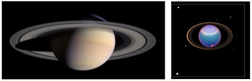 (left) Image of Saturn's rings taken by the Cassini spacecraft. (right) Image of Uranus' rings taken by the Hubble Space Telescope. © NASA