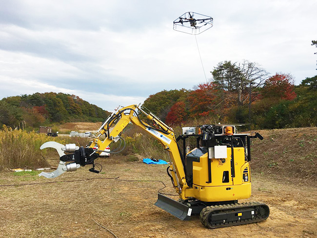 Rescue robot with a drone. ©Hiroshi Yoshinada