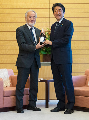 Presenting a bottle of Japanese sake