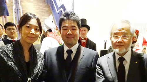 At the post-lecture reception with Ohsumi (right) and Dr.Machiko Nakatogawa