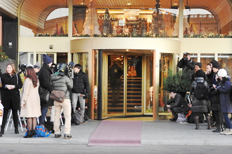 Reporters awaiting Ohsumi's arrival